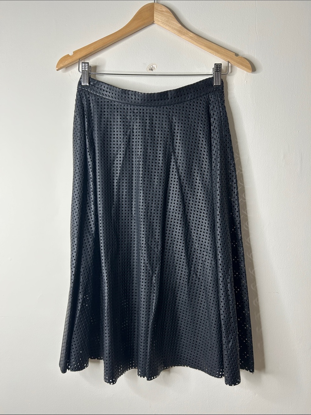 Club Monaco Black Perforated A-Line Skirt
